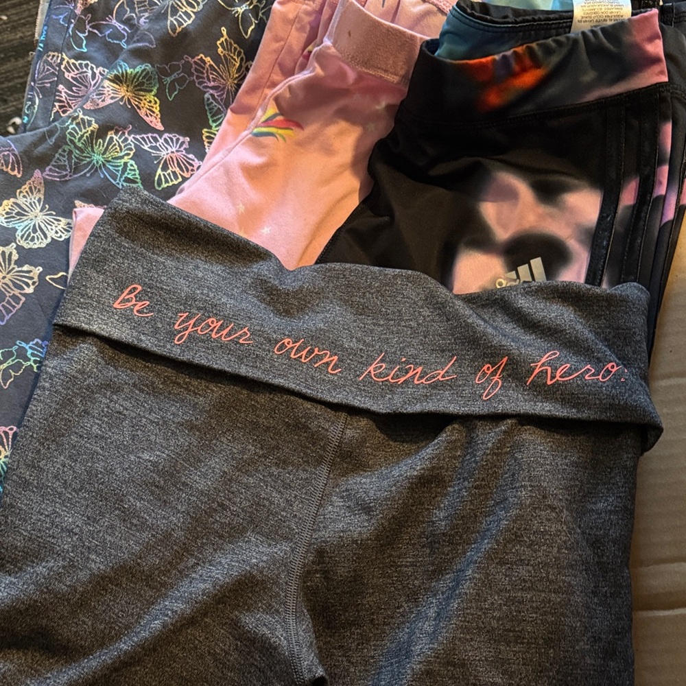 Adidas Kids Charcoal and Pink Leggings